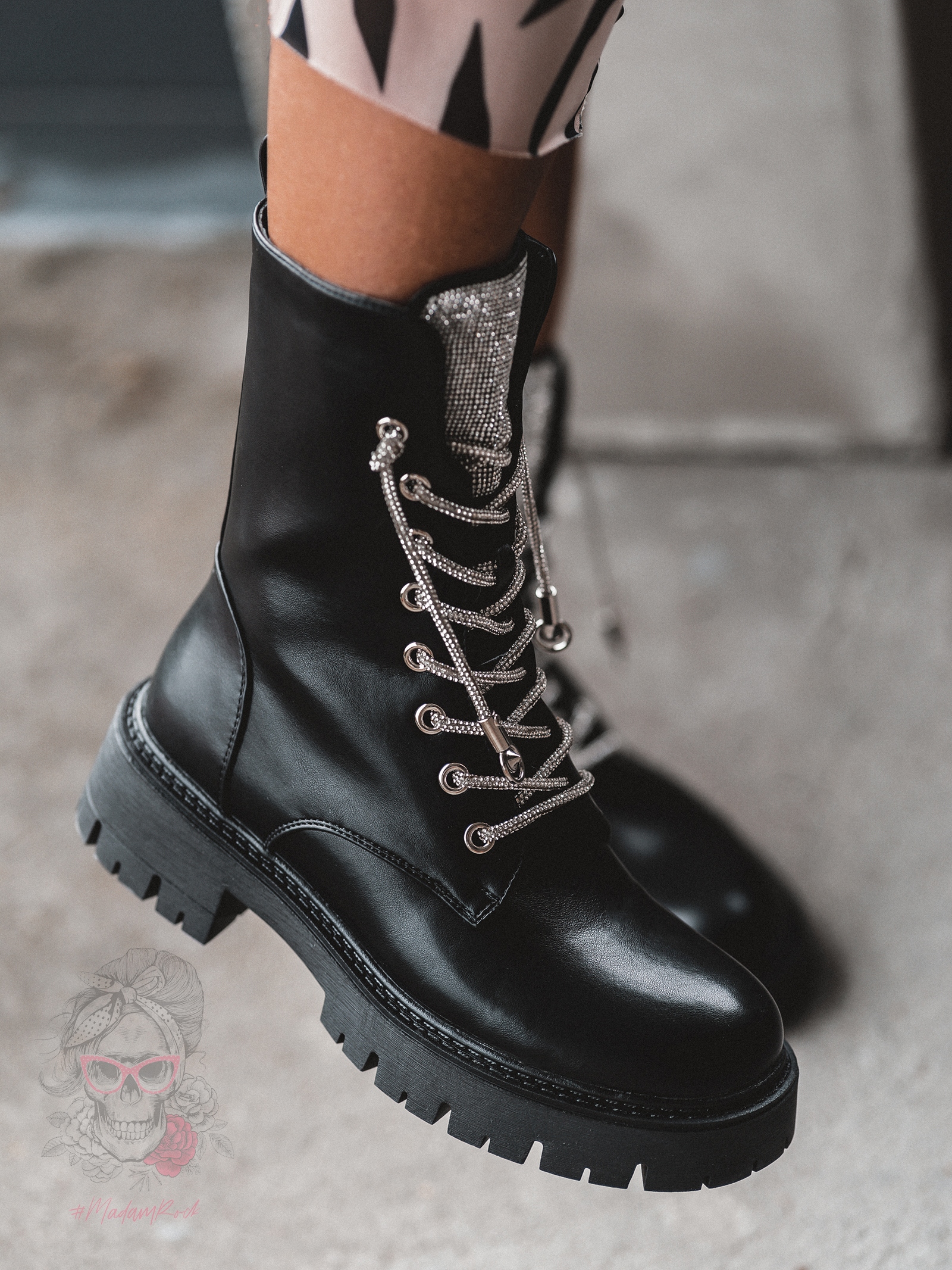 Workery matowe z cyrkoniami Rock Rewelo czarne Workery matowe z cyrkoniami Rock Rewelo czarne