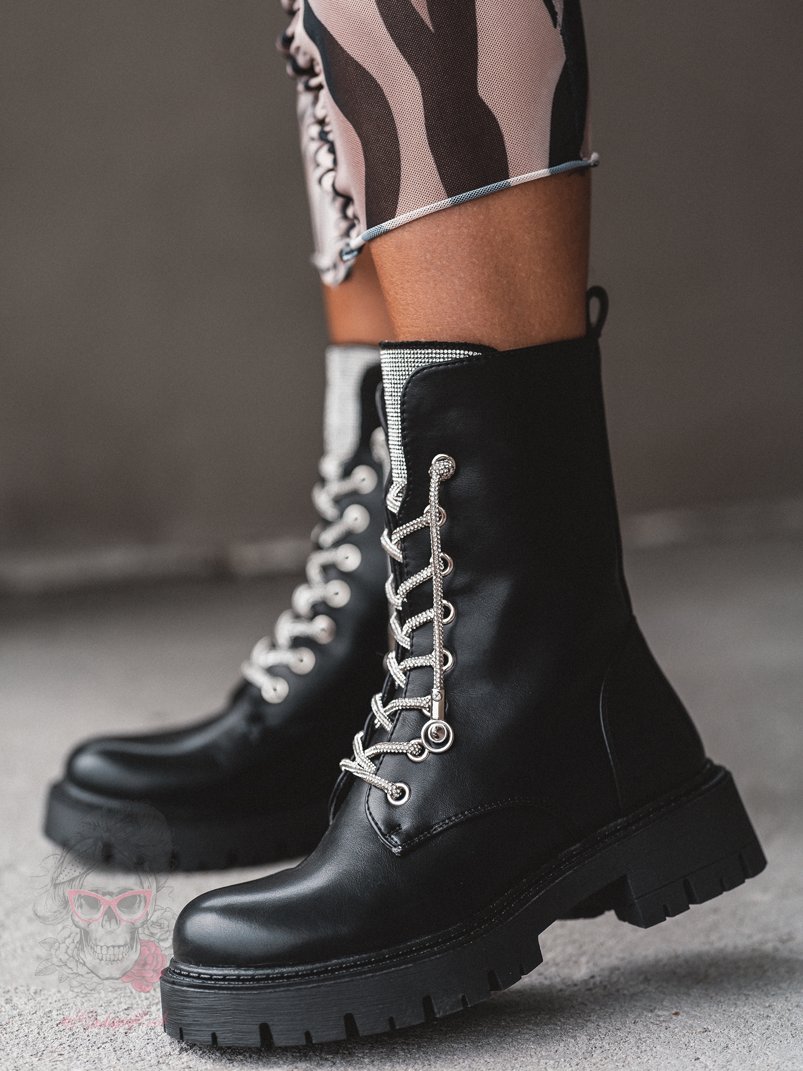 Workery matowe z cyrkoniami Rock Rewelo czarne Workery matowe z cyrkoniami Rock Rewelo czarne