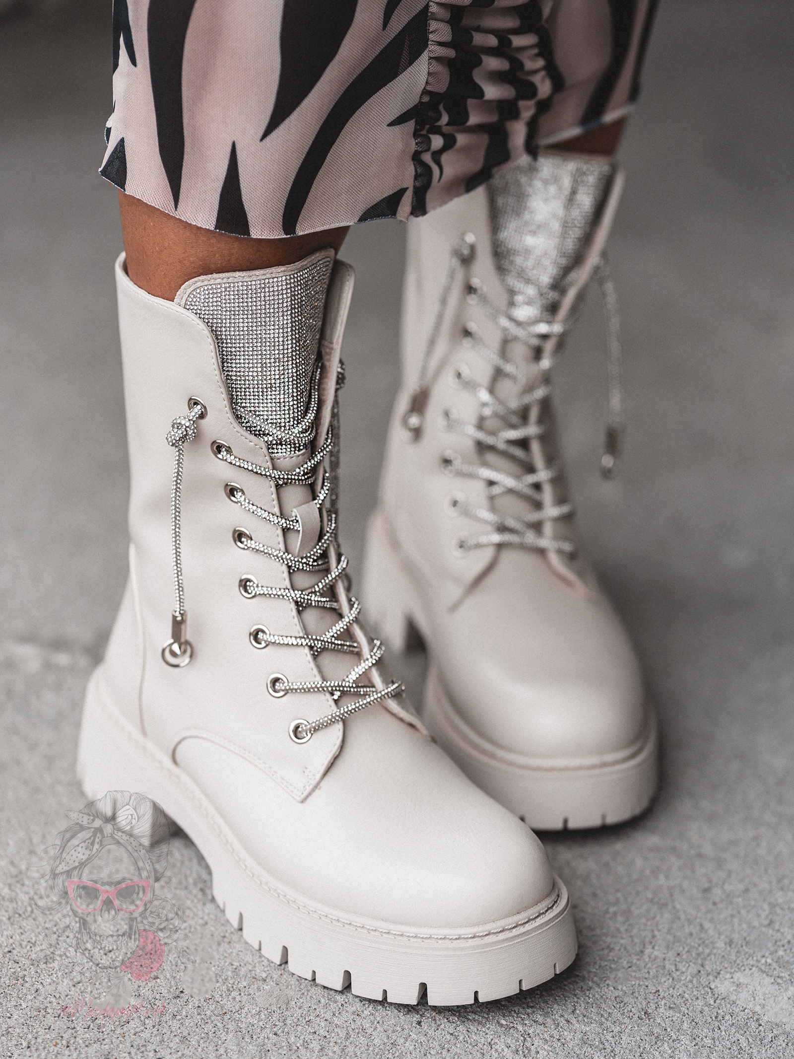 Workery matowe z cyrkoniami Rock Rewelo beżowe