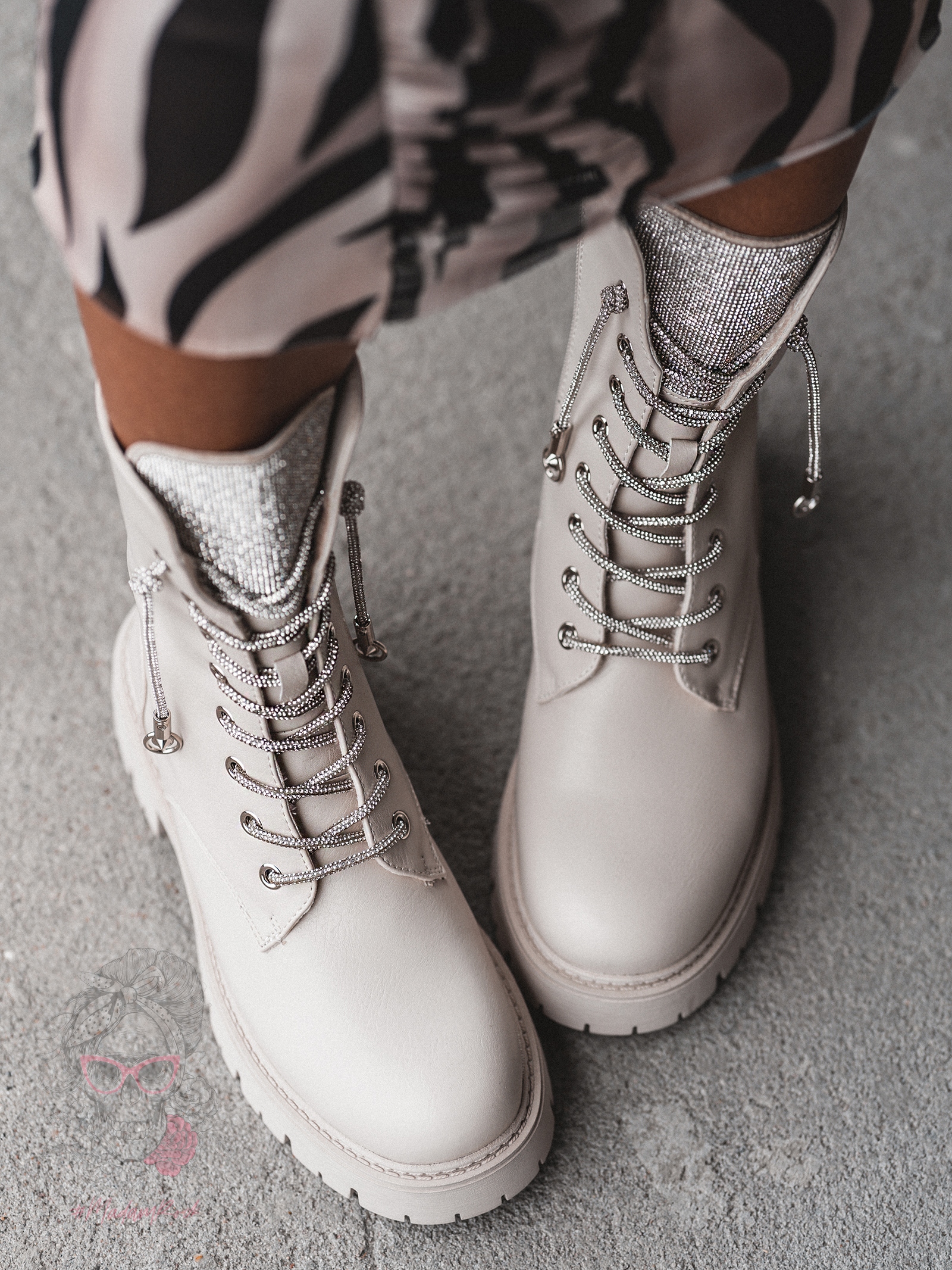 Workery matowe z cyrkoniami Rock Rewelo beżowe