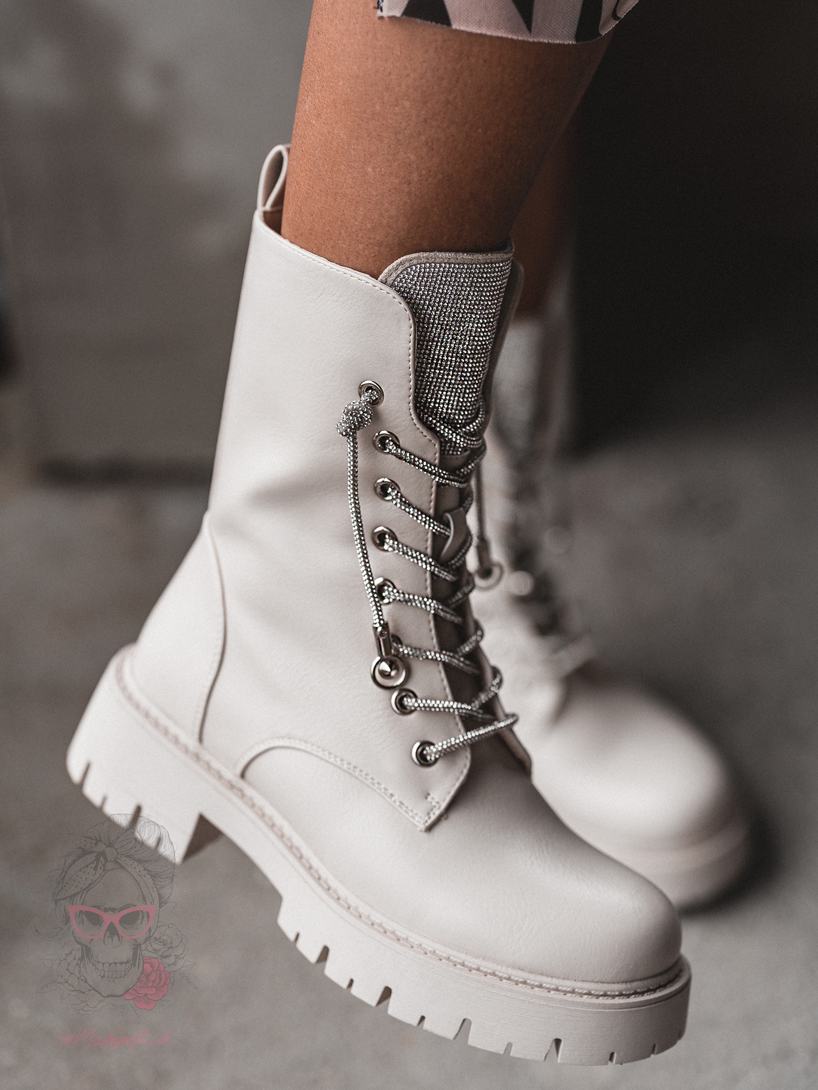 Workery matowe z cyrkoniami Rock Rewelo beżowe