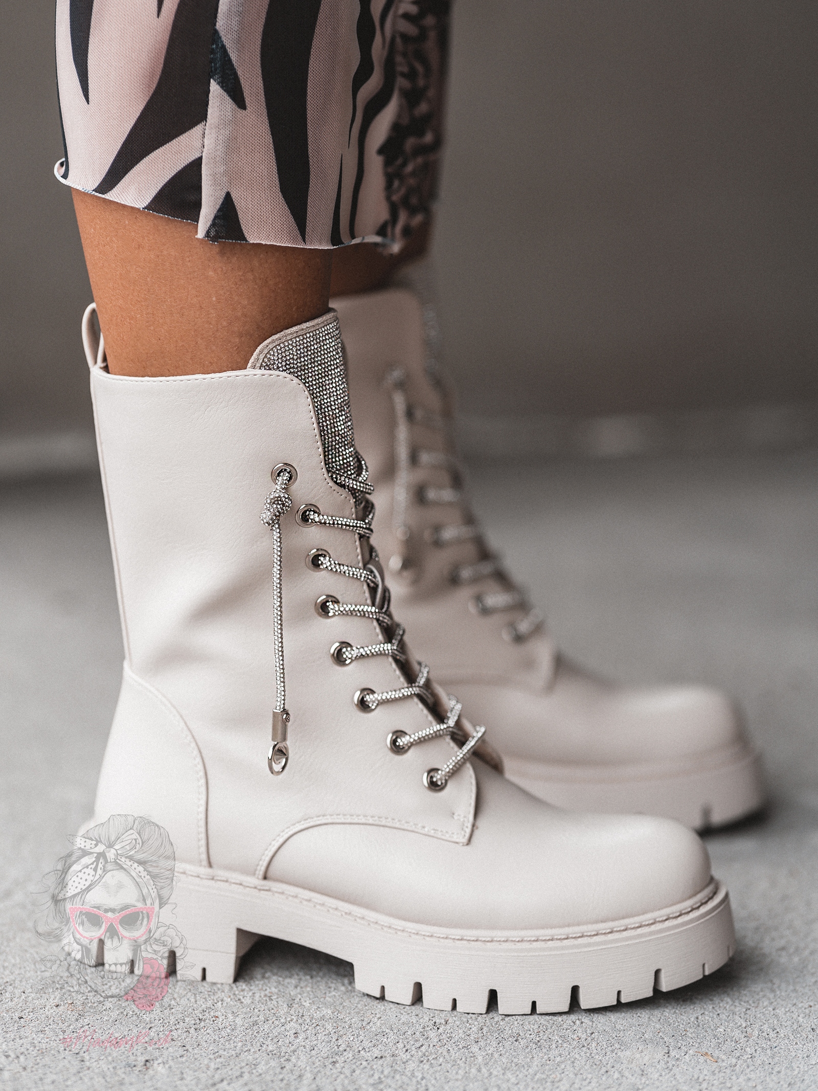 Workery matowe z cyrkoniami Rock Rewelo beżowe