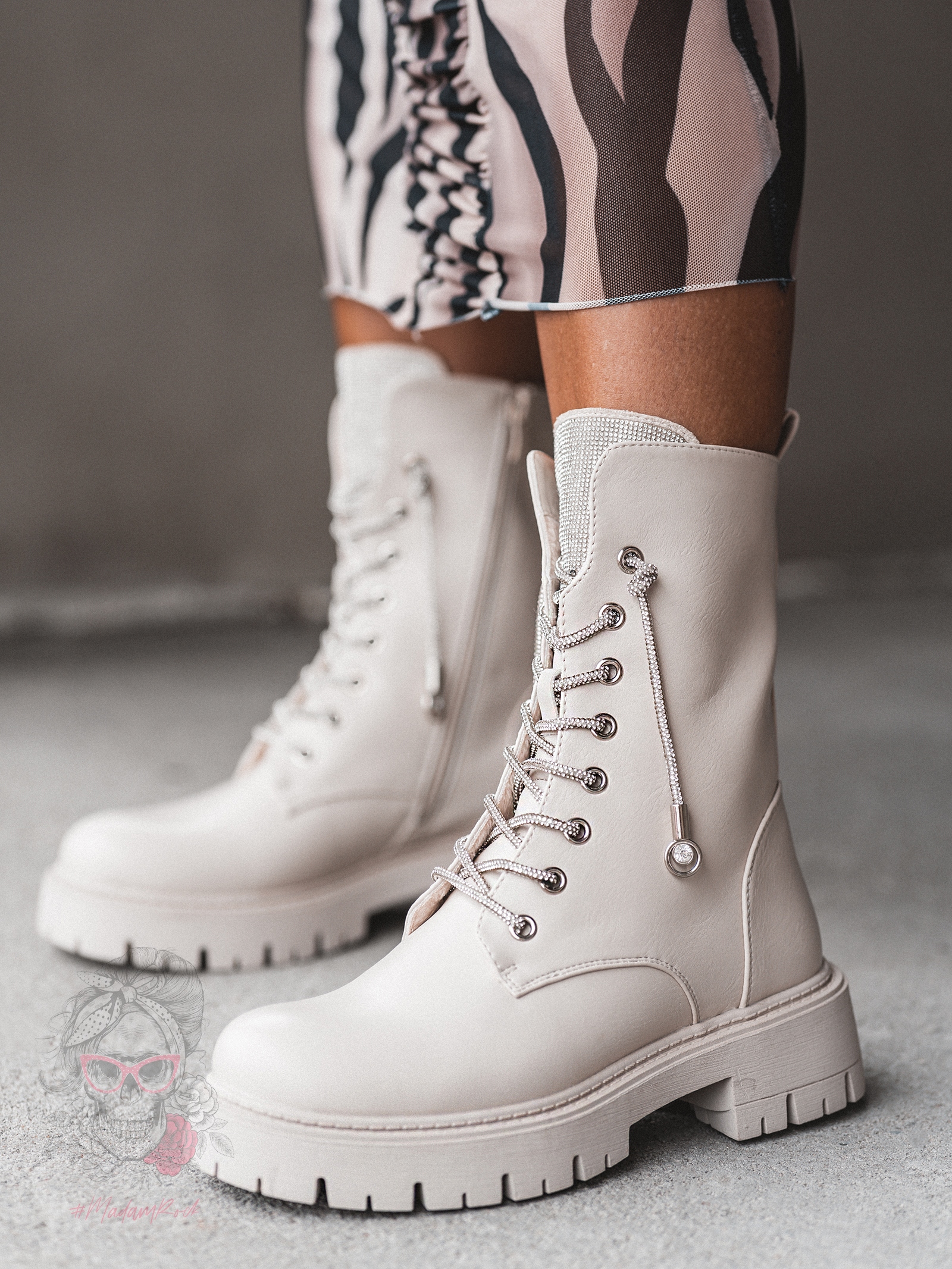 Workery matowe z cyrkoniami Rock Rewelo beżowe