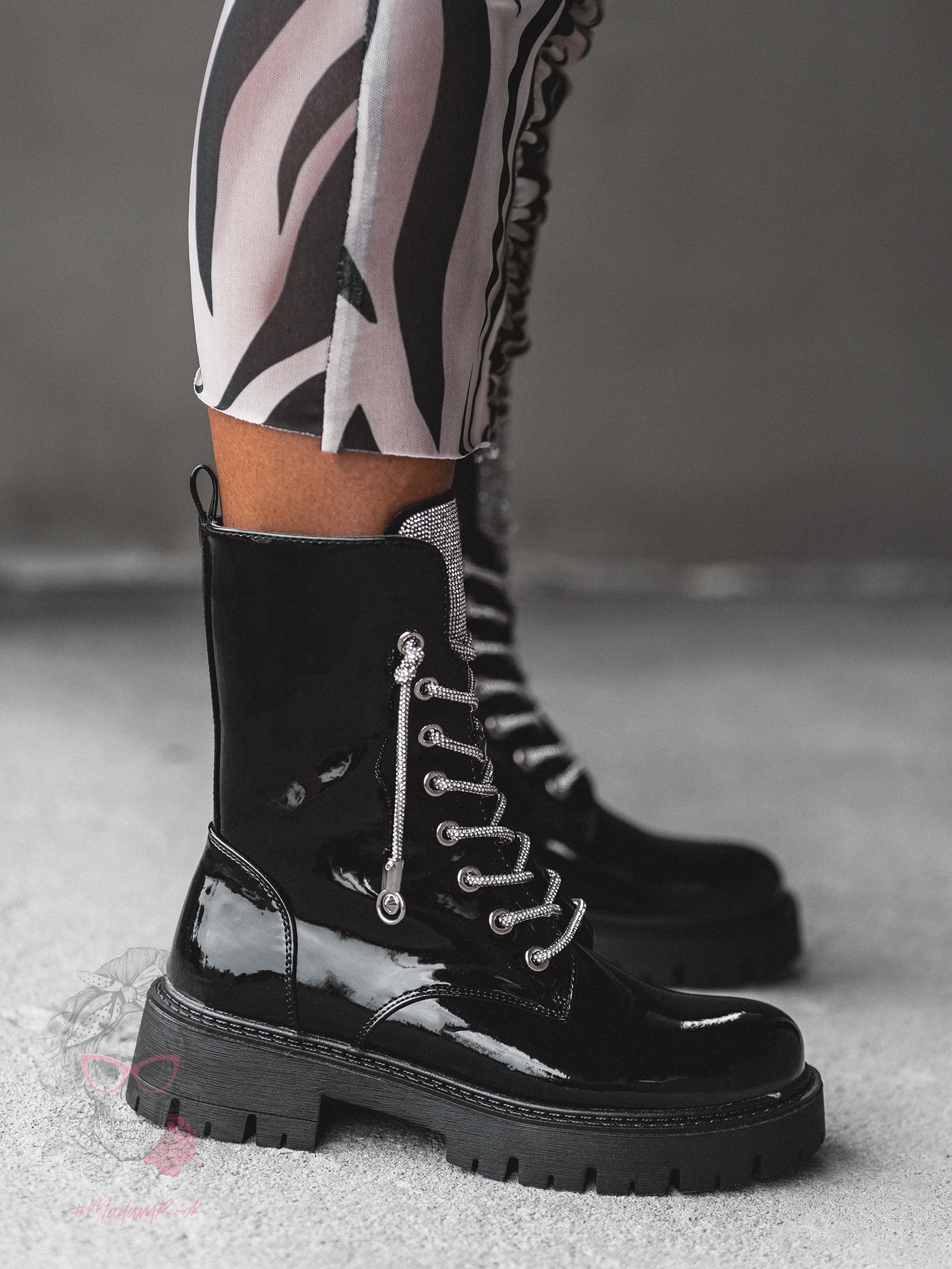 Workery lakierowane z cyrkoniami Rock Rewelo czarne Workery lakierowane z cyrkoniami Rock Rewelo czarne