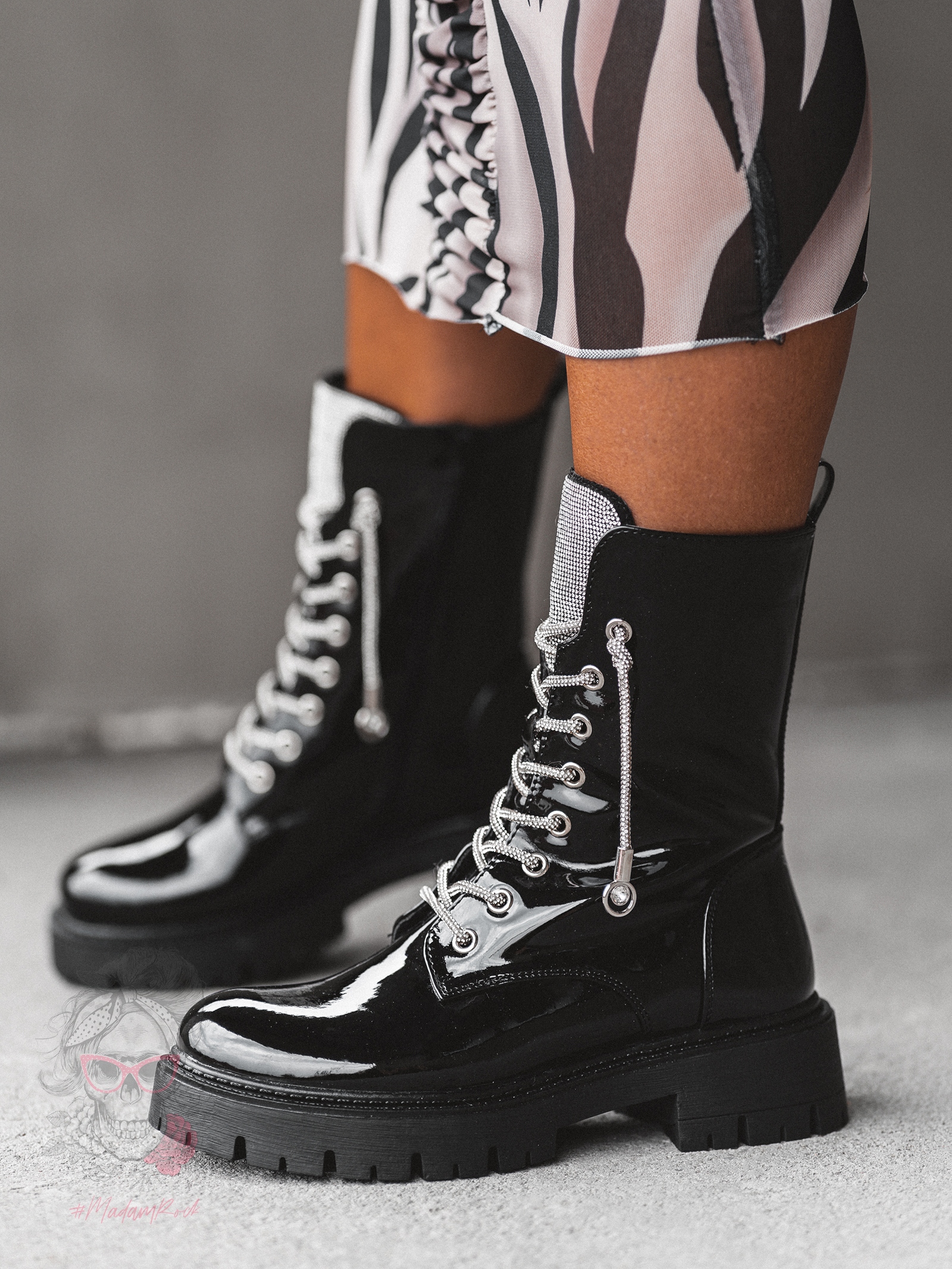 Workery lakierowane z cyrkoniami Rock Rewelo czarne Workery lakierowane z cyrkoniami Rock Rewelo czarne