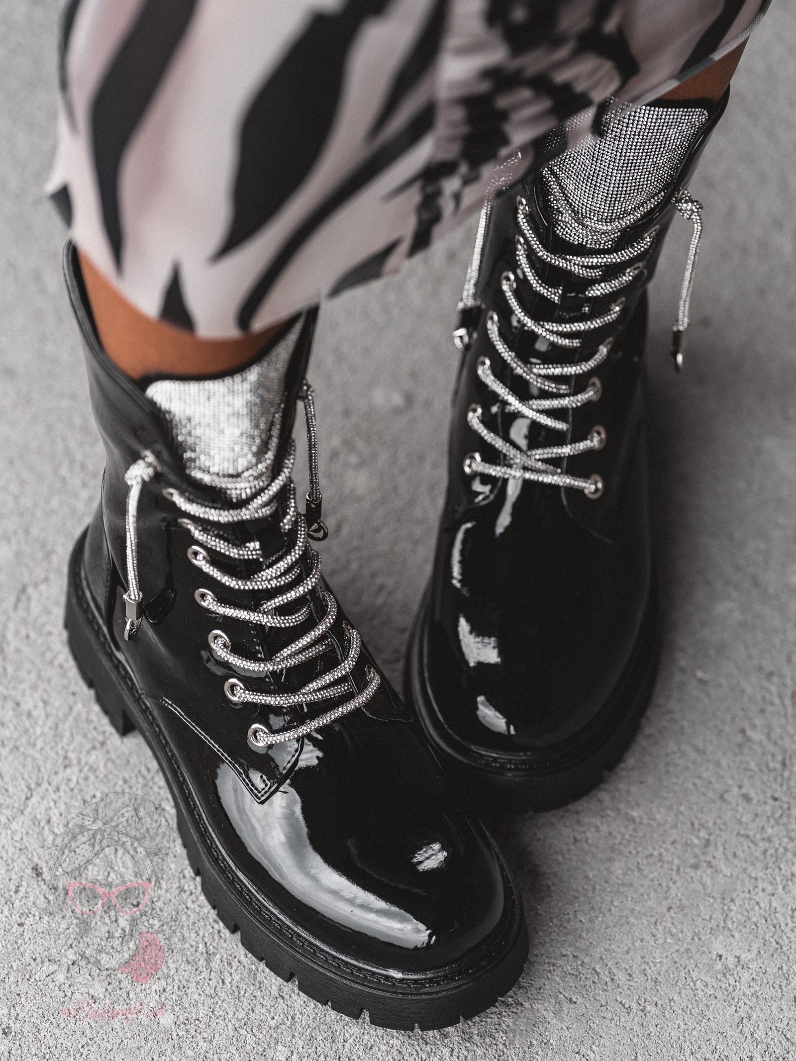 Workery lakierowane z cyrkoniami Rock Rewelo czarne