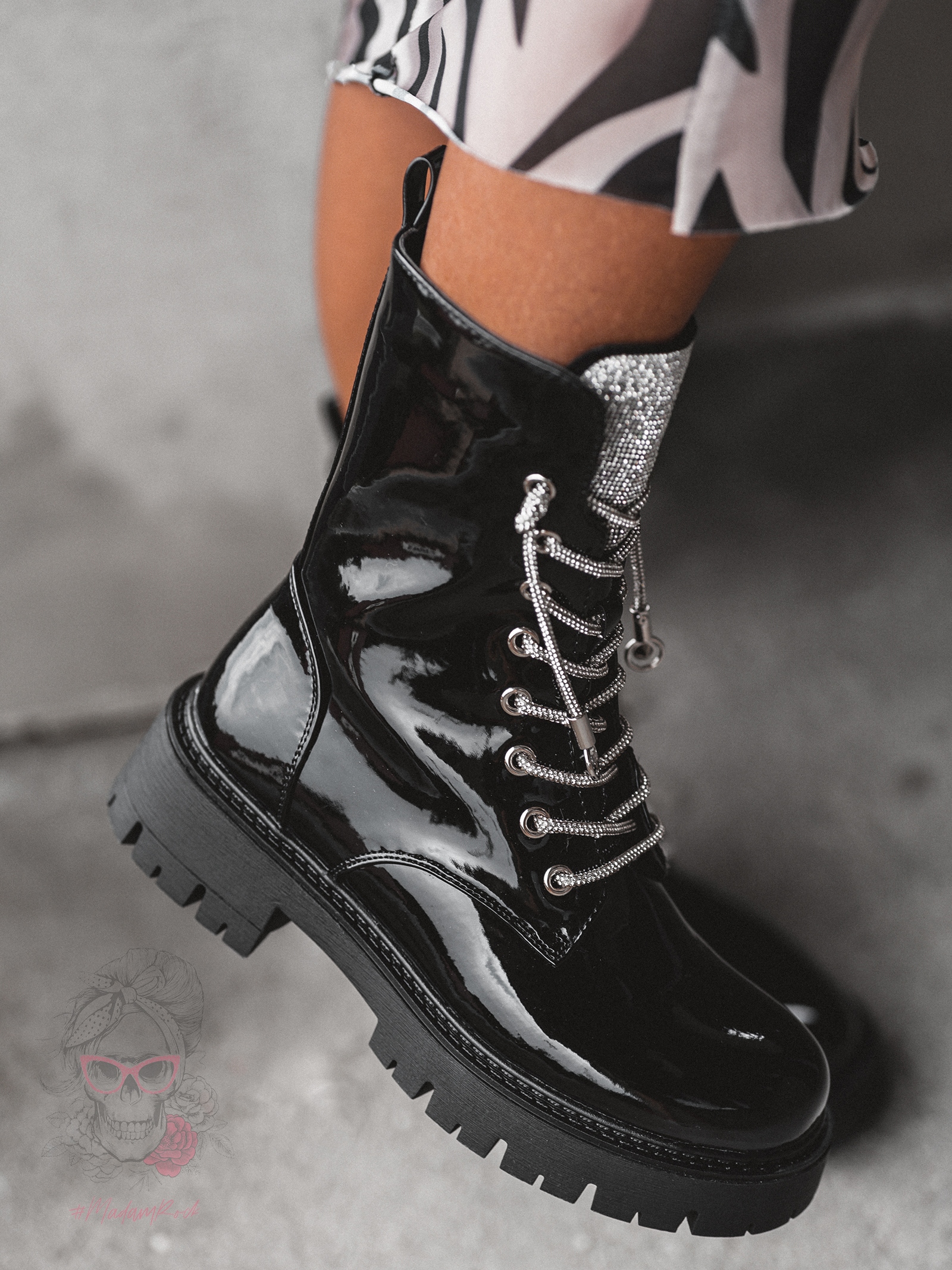 Workery lakierowane z cyrkoniami Rock Rewelo czarne Workery lakierowane z cyrkoniami Rock Rewelo czarne