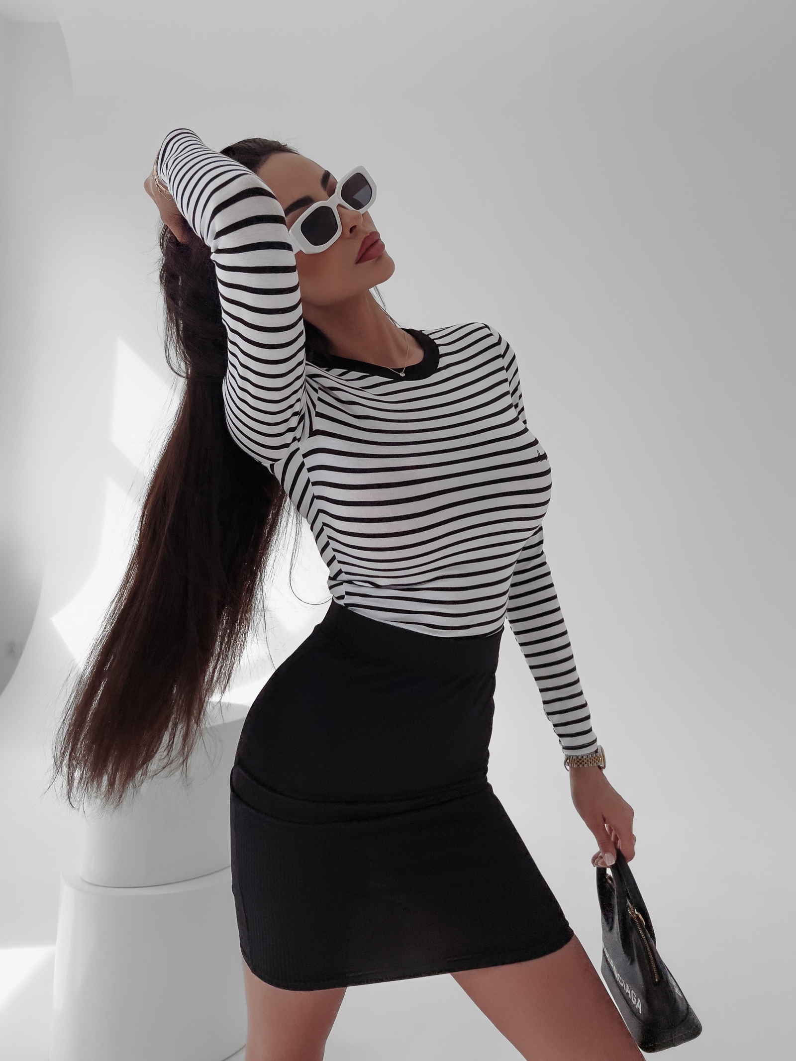 Top bawełniany KAMEA OLAVOGA czarno-biały w paski