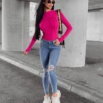 Spodnie slim fit damskie ARIEL OLAVOGA niebieskie