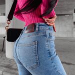 Spodnie slim fit damskie ARIEL OLAVOGA niebieskie