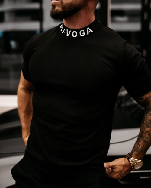 T-shirt męski ze stójką NECK OLAVOGA czarny