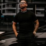 T-shirt męski ze stójką NECK OLAVOGA czarny