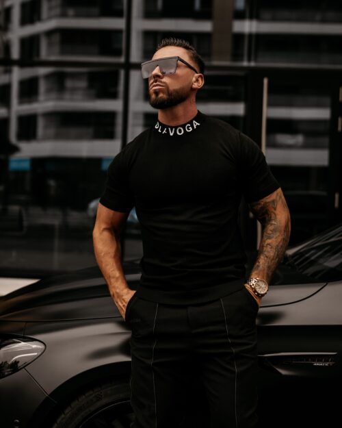 T-shirt męski ze stójką NECK OLAVOGA czarny