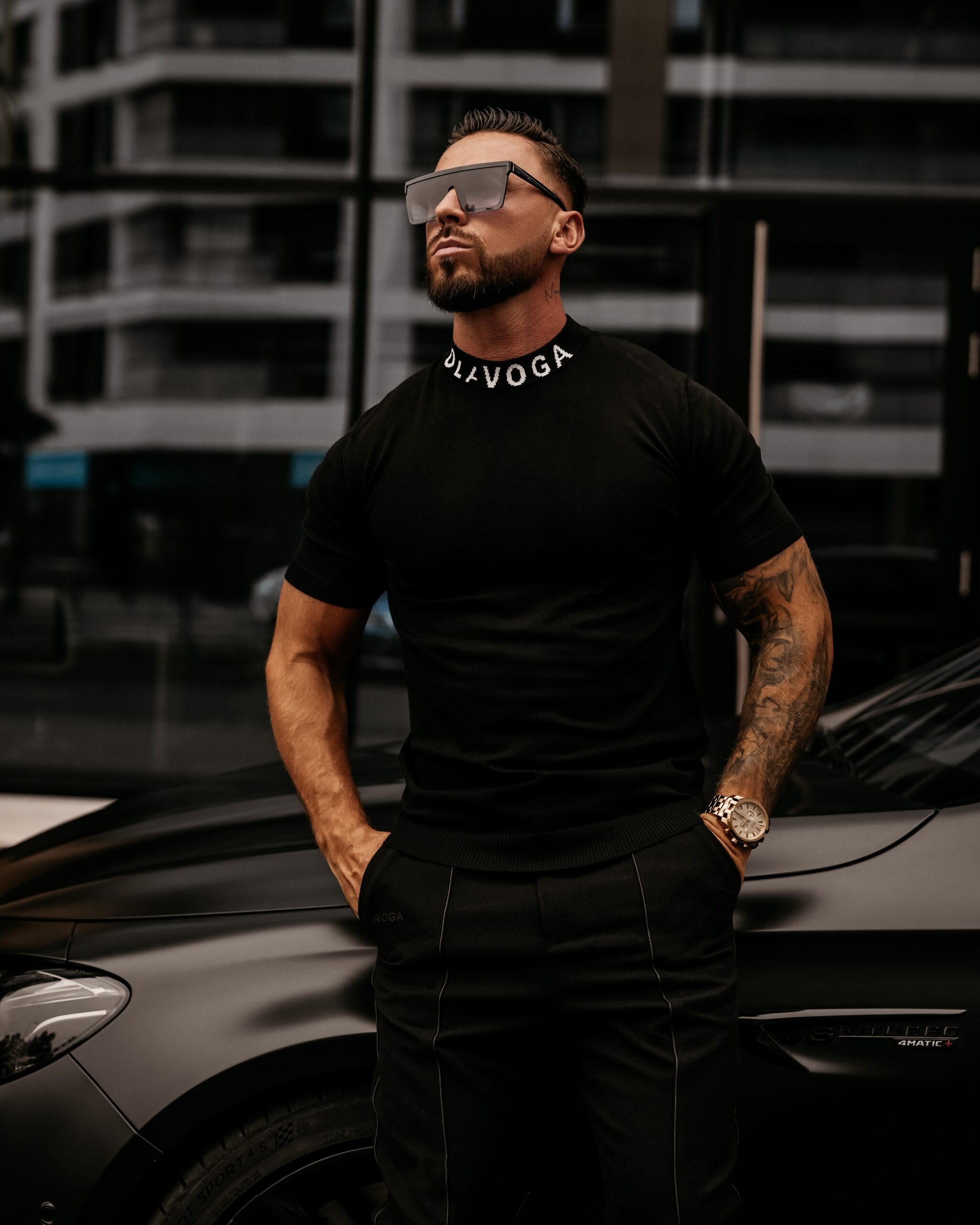 T-shirt męski ze stójką NECK OLAVOGA czarny