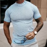 T-shirt męski ze stójką NECK OLAVOGA błękitny