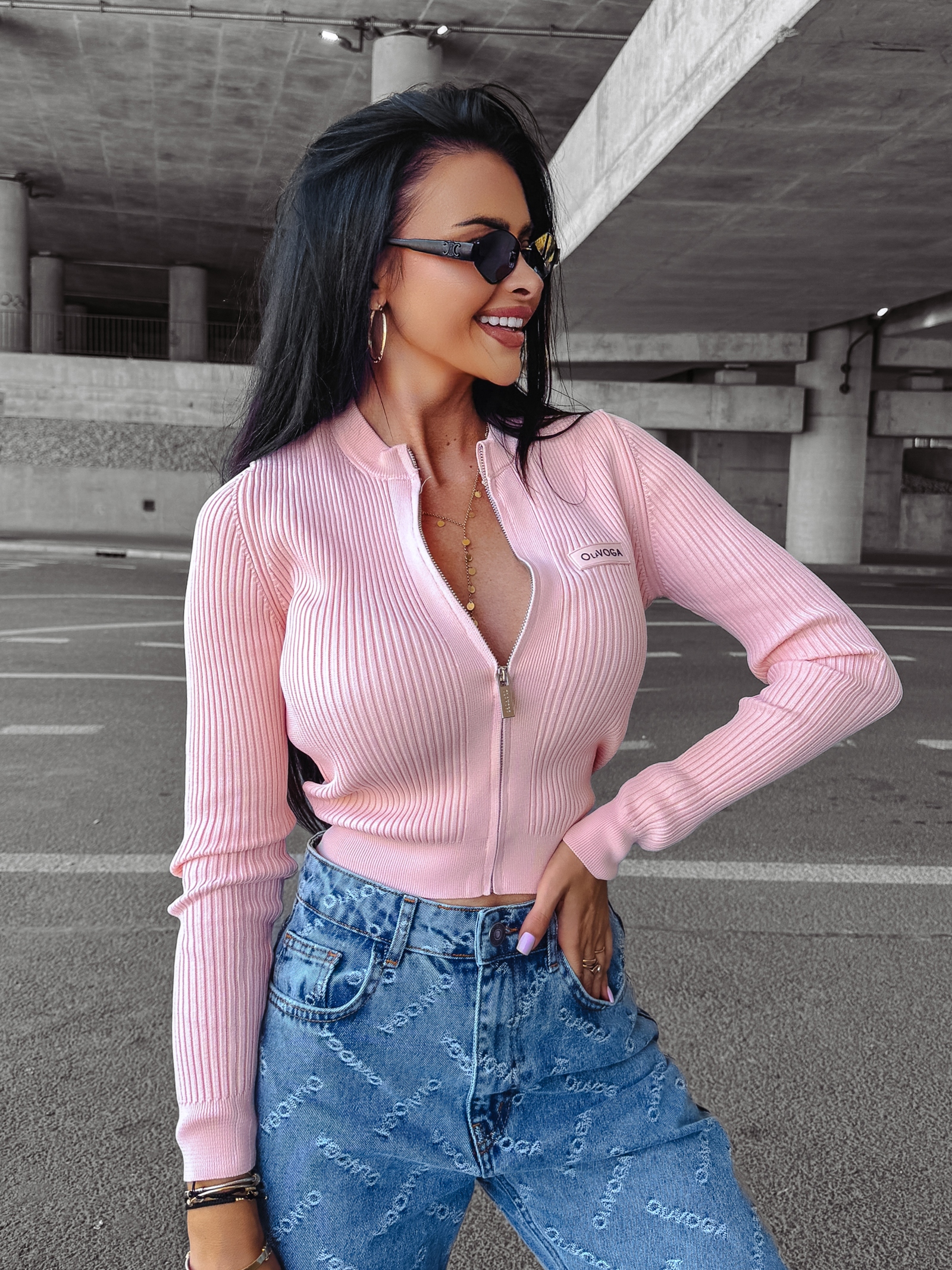 Sweter rozpinany IDEAL OLAVOGA pudrowy