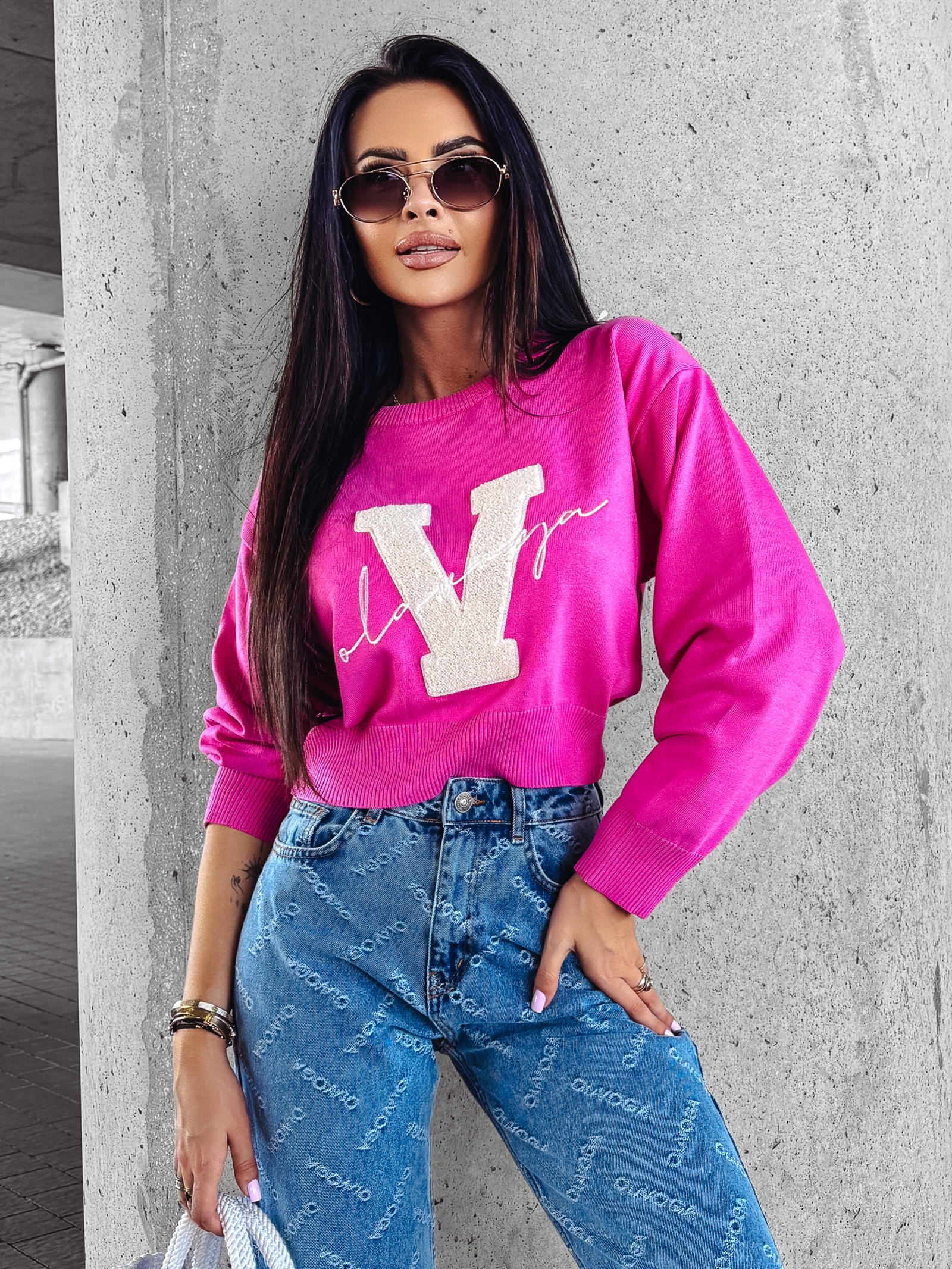 Sweter klasyczny VINDI OLAVOGA różowy