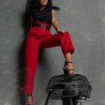 Spodnie eleganckie z paskiem Gobfo II czerwone