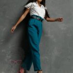 Spodnie eleganckie z paskiem Gobfo II morskie