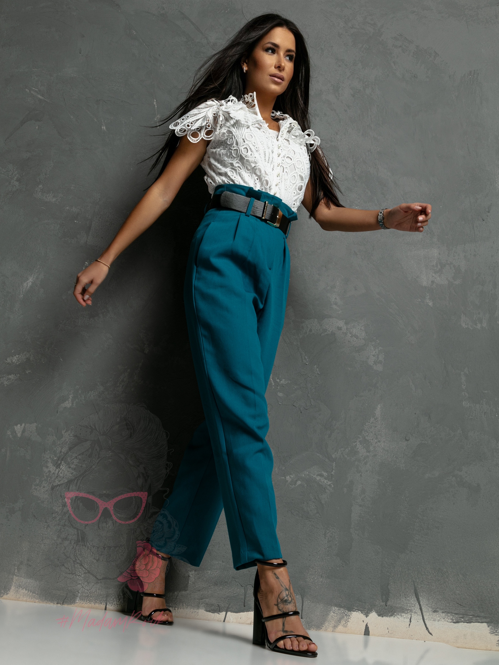 Spodnie eleganckie z paskiem Gobfo II morskie