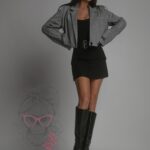 Żakiet krótki w jodełkę Niutron szary