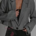 Żakiet krótki w jodełkę Niutron szary