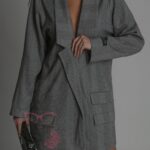 Żakiet oversize w jodełkę Kopes szary