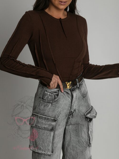 Bluzka prążkowana Missius brązowa