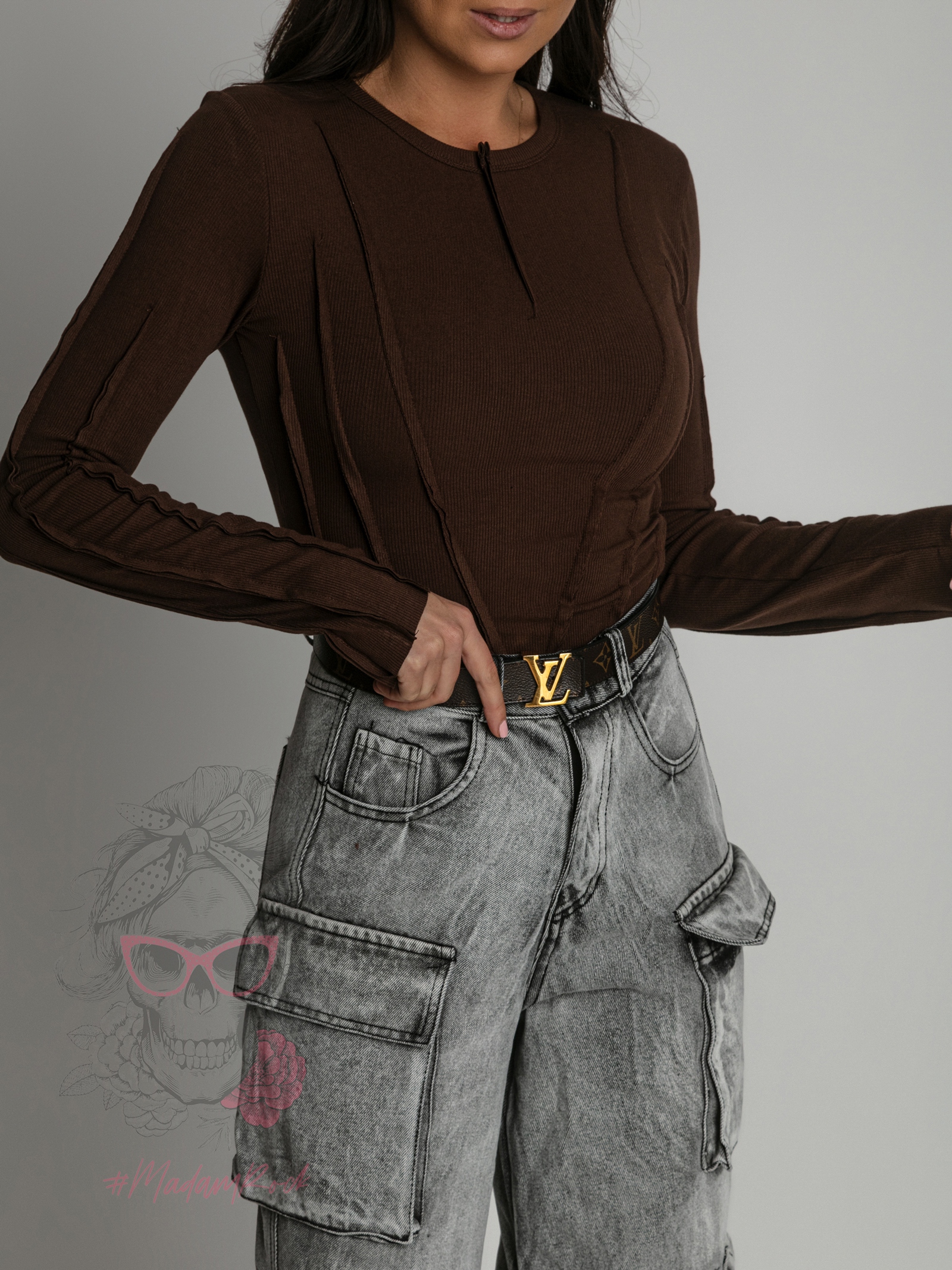 Bluzka prążkowana Missius brązowa