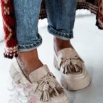 Mokasyny z frędzlami Madam Roed beżowe