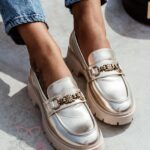 Mokasyny skórzane Madam Balder złote