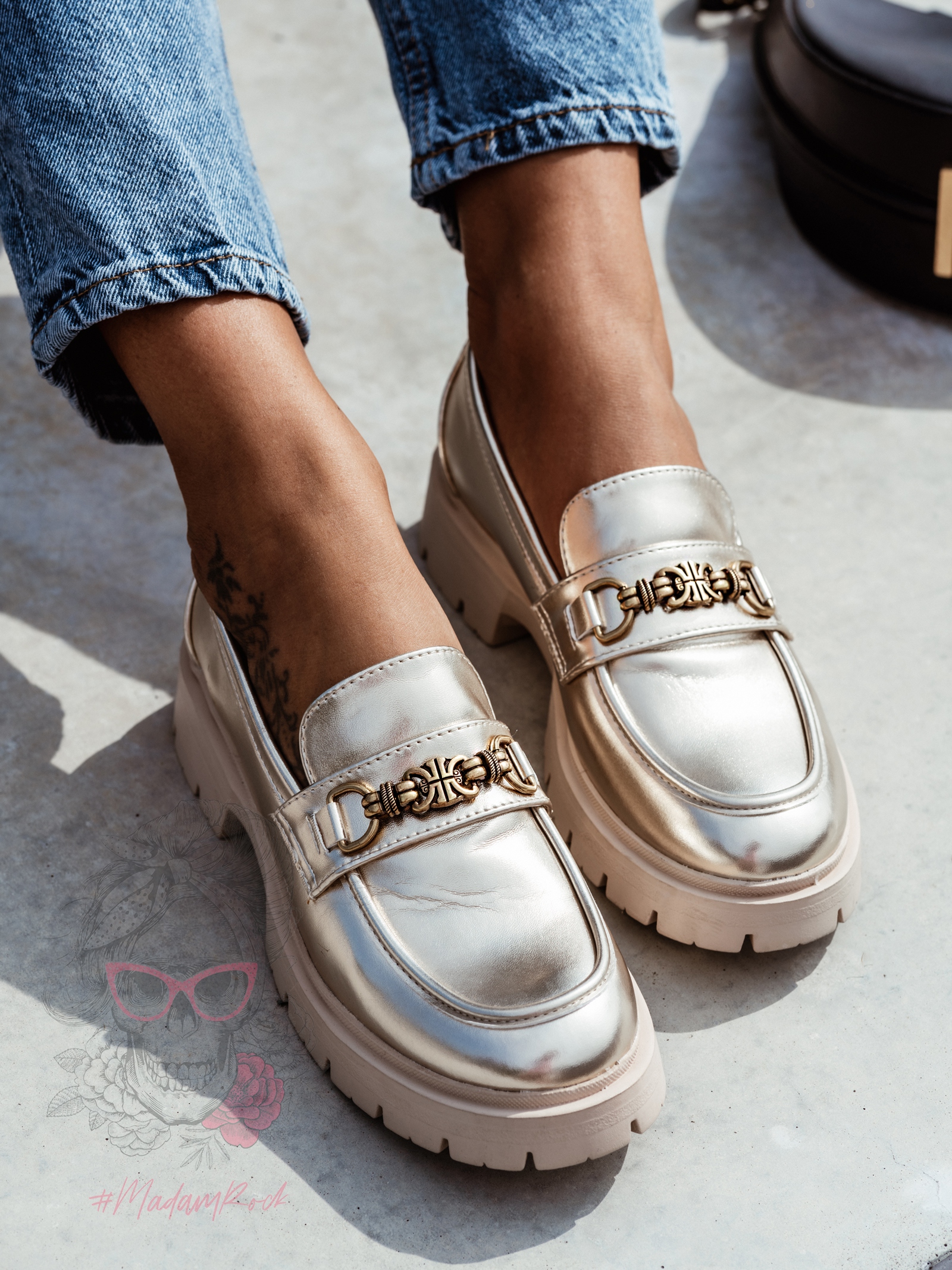 Mokasyny skórzane Madam Balder złote