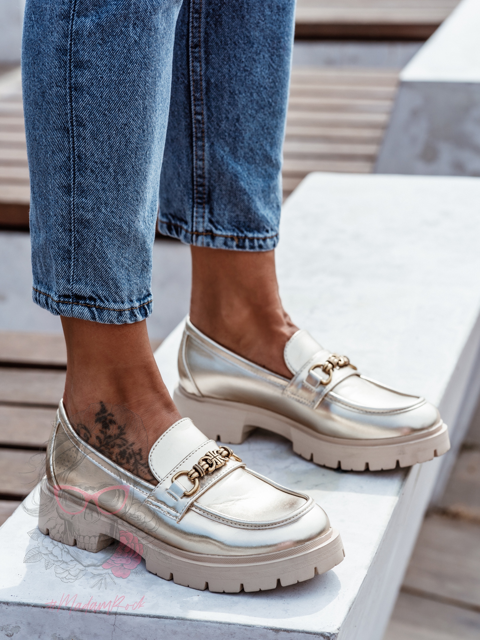 Mokasyny skórzane Madam Balder złote