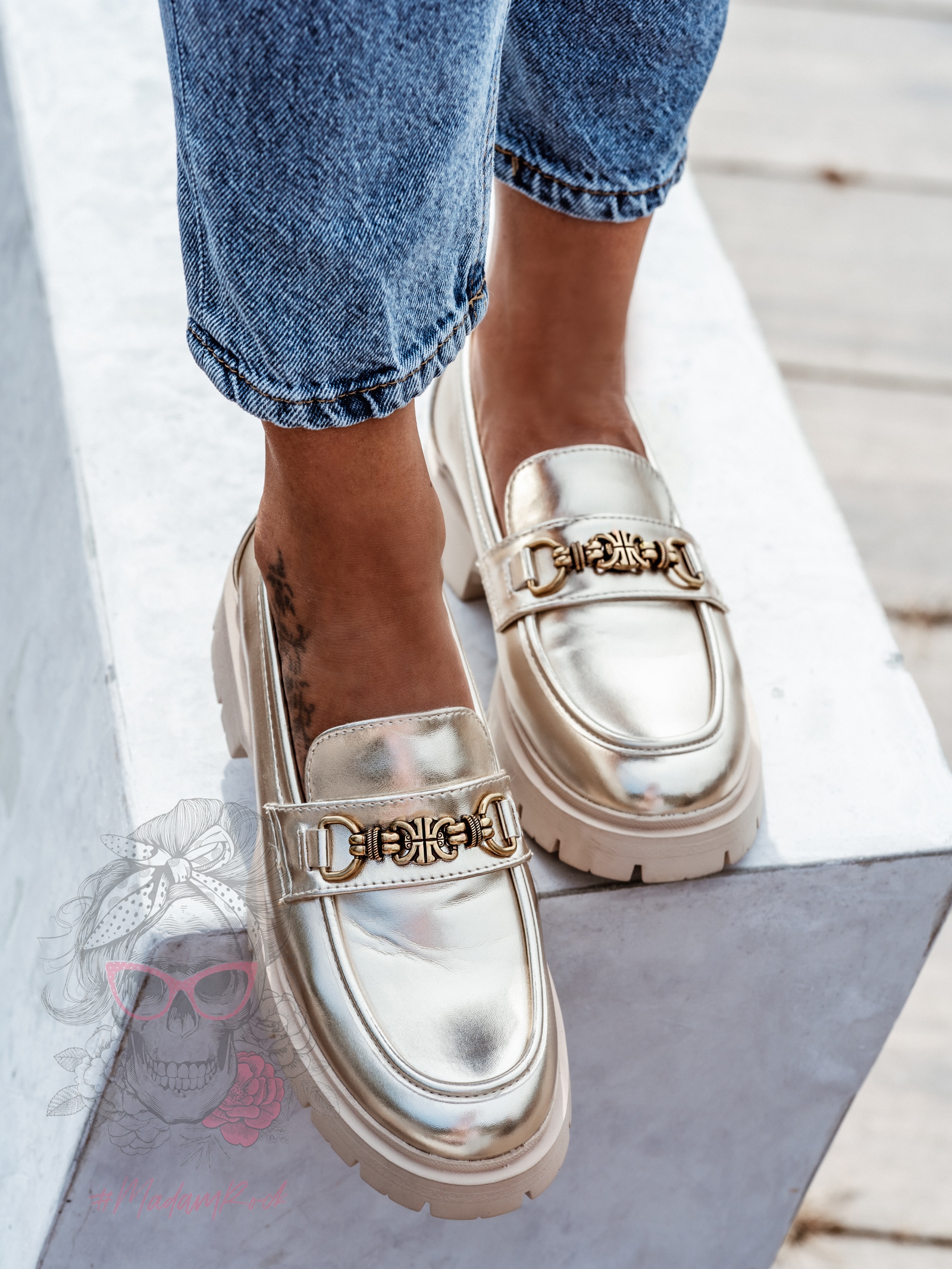 Mokasyny skórzane Madam Balder złote