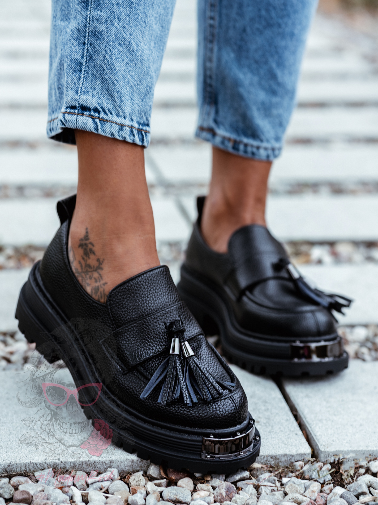 Mokasyny skórzane Rock Opori czarne