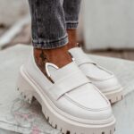 Mokasyny skórzane króliczki Rock Bony beżowe