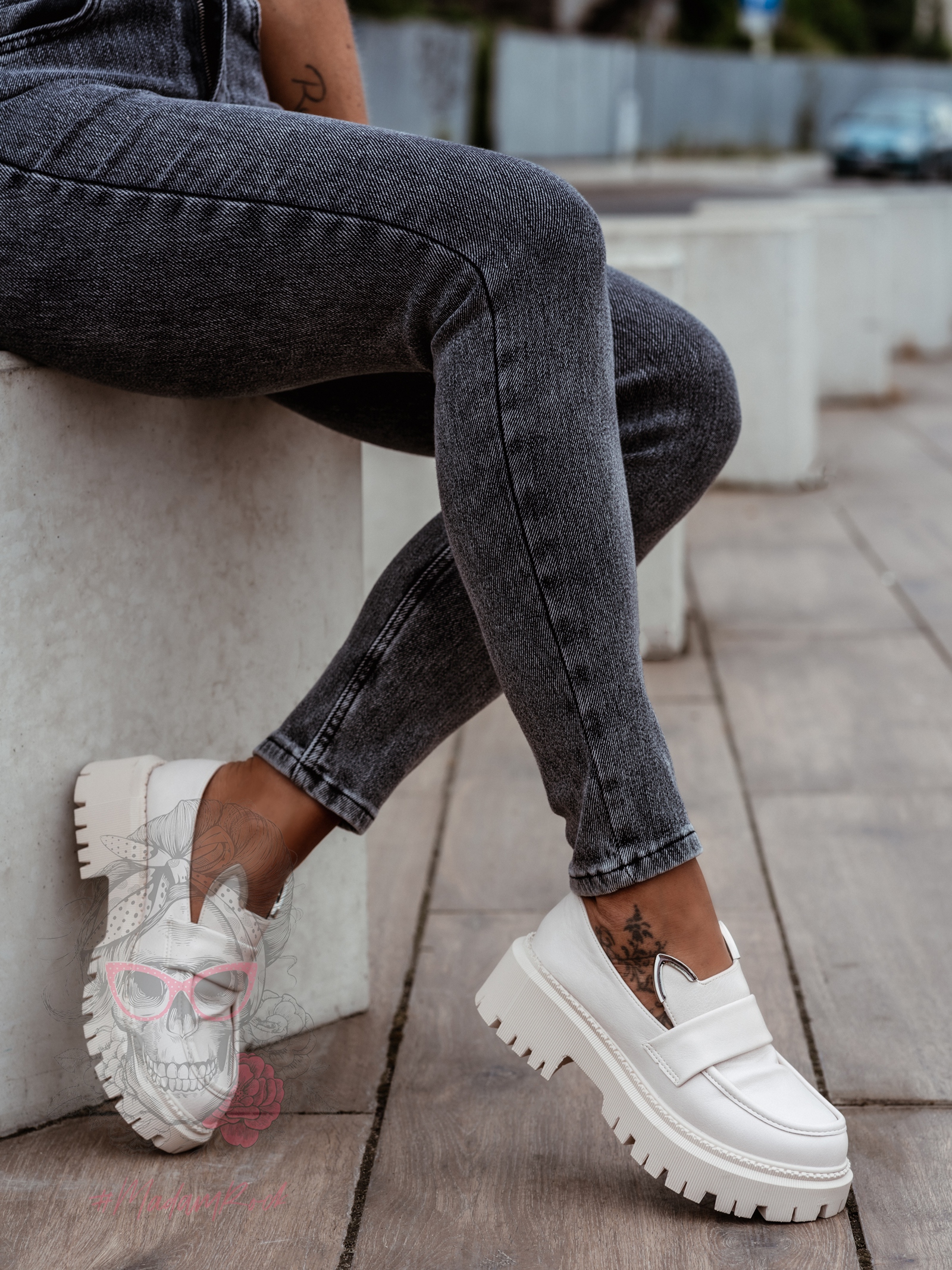 Mokasyny skórzane króliczki Rock Bony beżowe