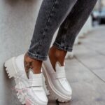 Mokasyny skórzane króliczki Rock Bony beżowe