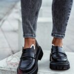 Mokasyny skórzane króliczki Rock Bony czarne