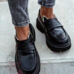 Mokasyny skórzane króliczki Rock Bony czarne