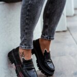 Mokasyny skórzane króliczki Rock Bony czarne