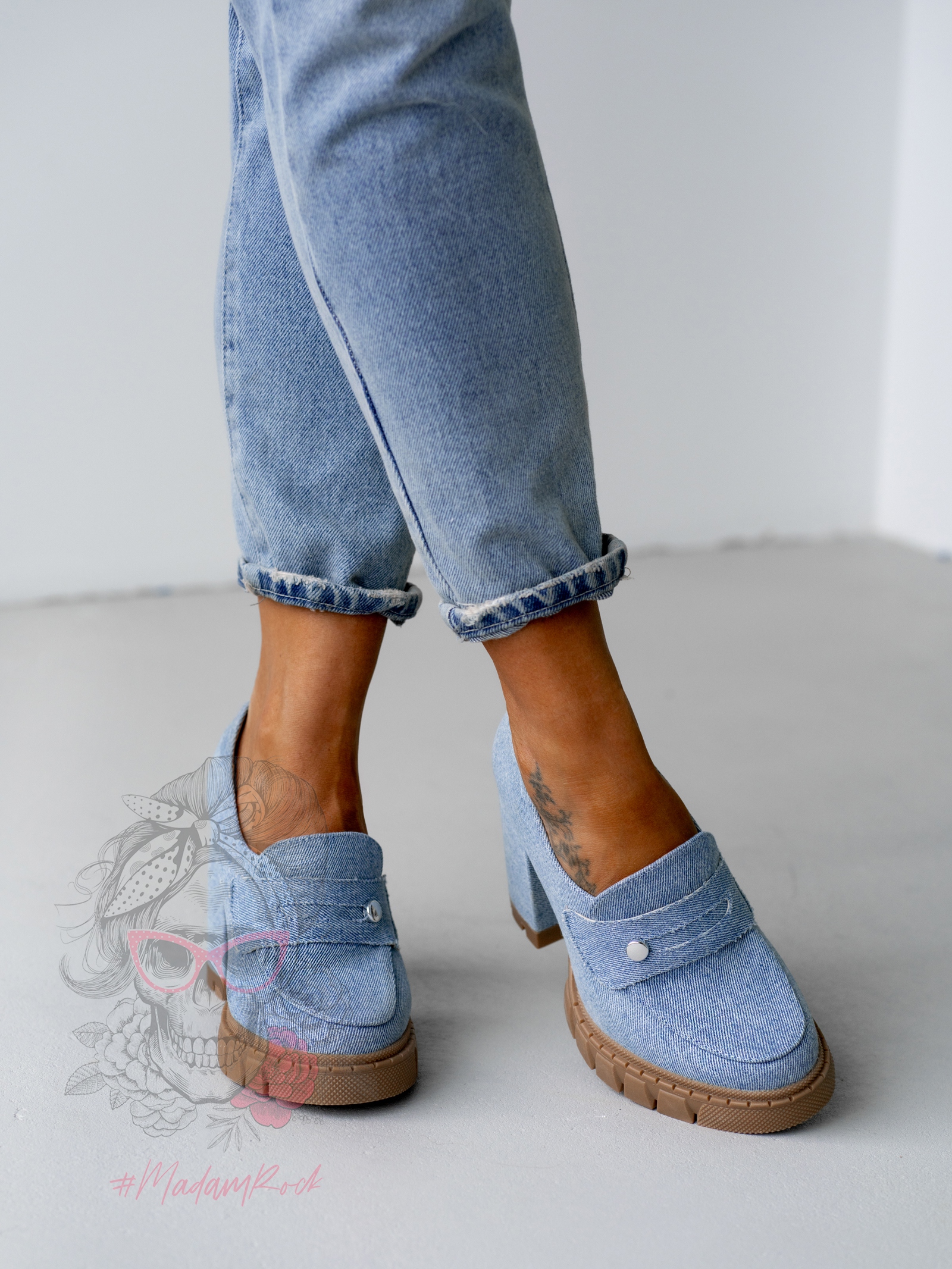 Mokasyny na słupku Madam Mollo II jeansowe