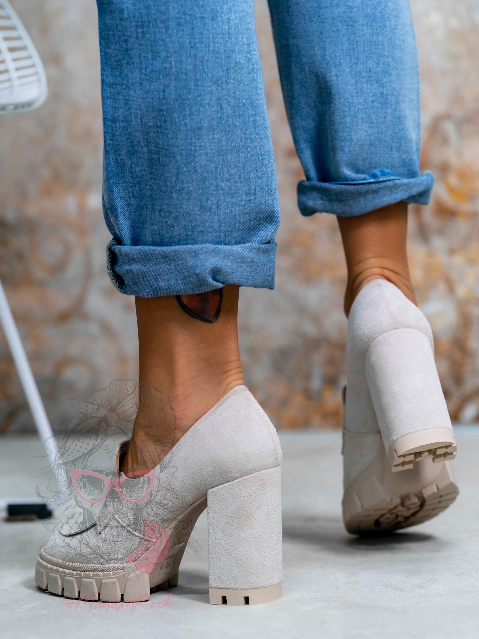 Mokasyny na słupku Madam Gombi beżowe Mokasyny na słupku Madam Gombi beżowe