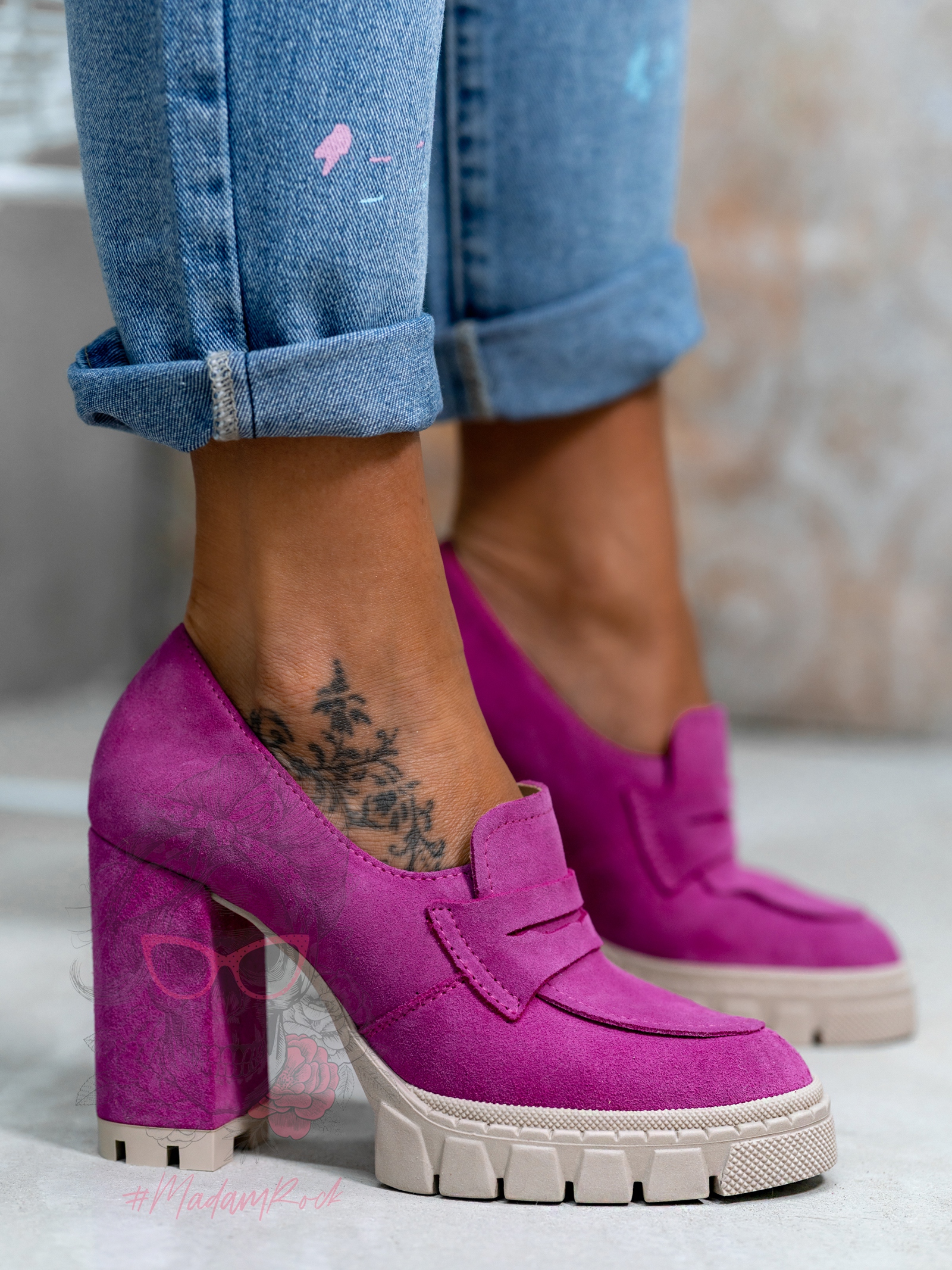 Mokasyny na słupku Madam Gombi fuksja