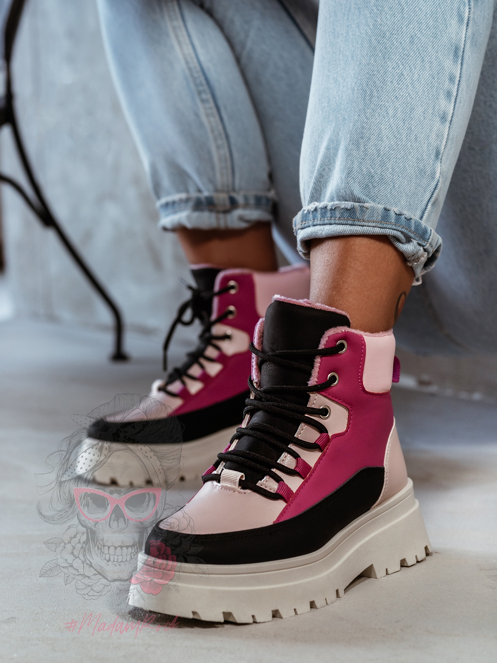 Botki trapery Madam Plum różowe