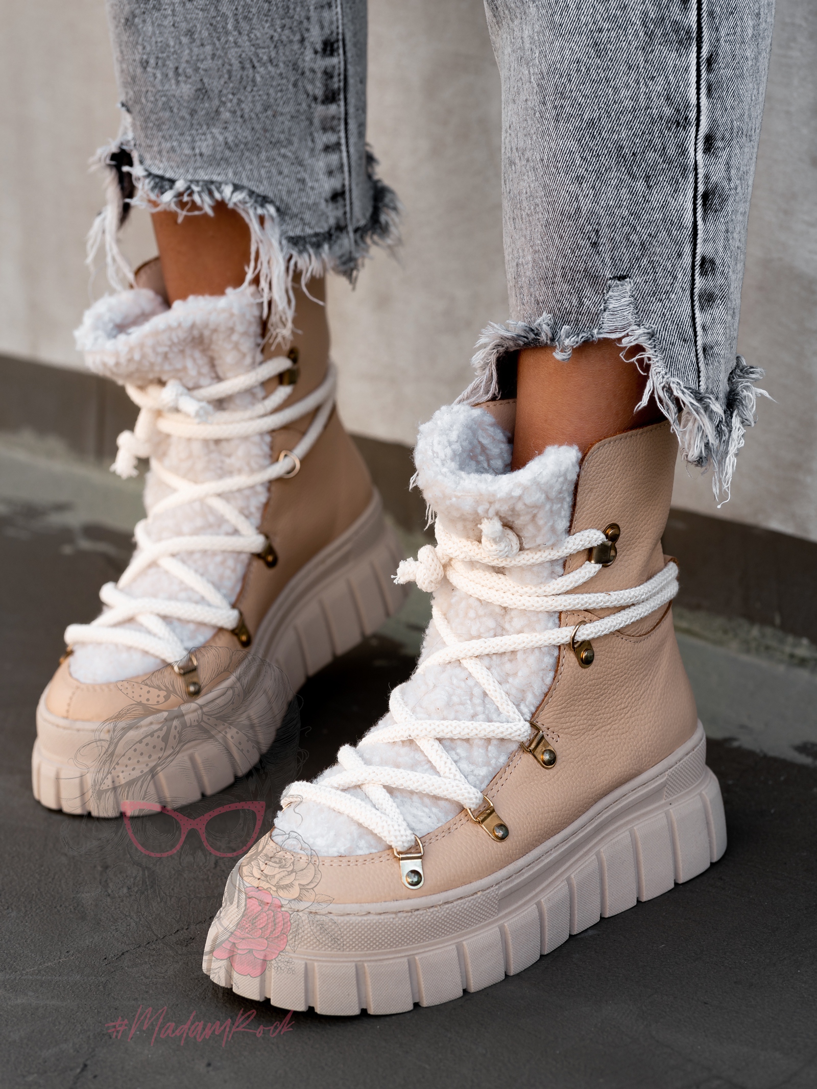 Botki z kożuszkiem Lappi Rock c.beżowe