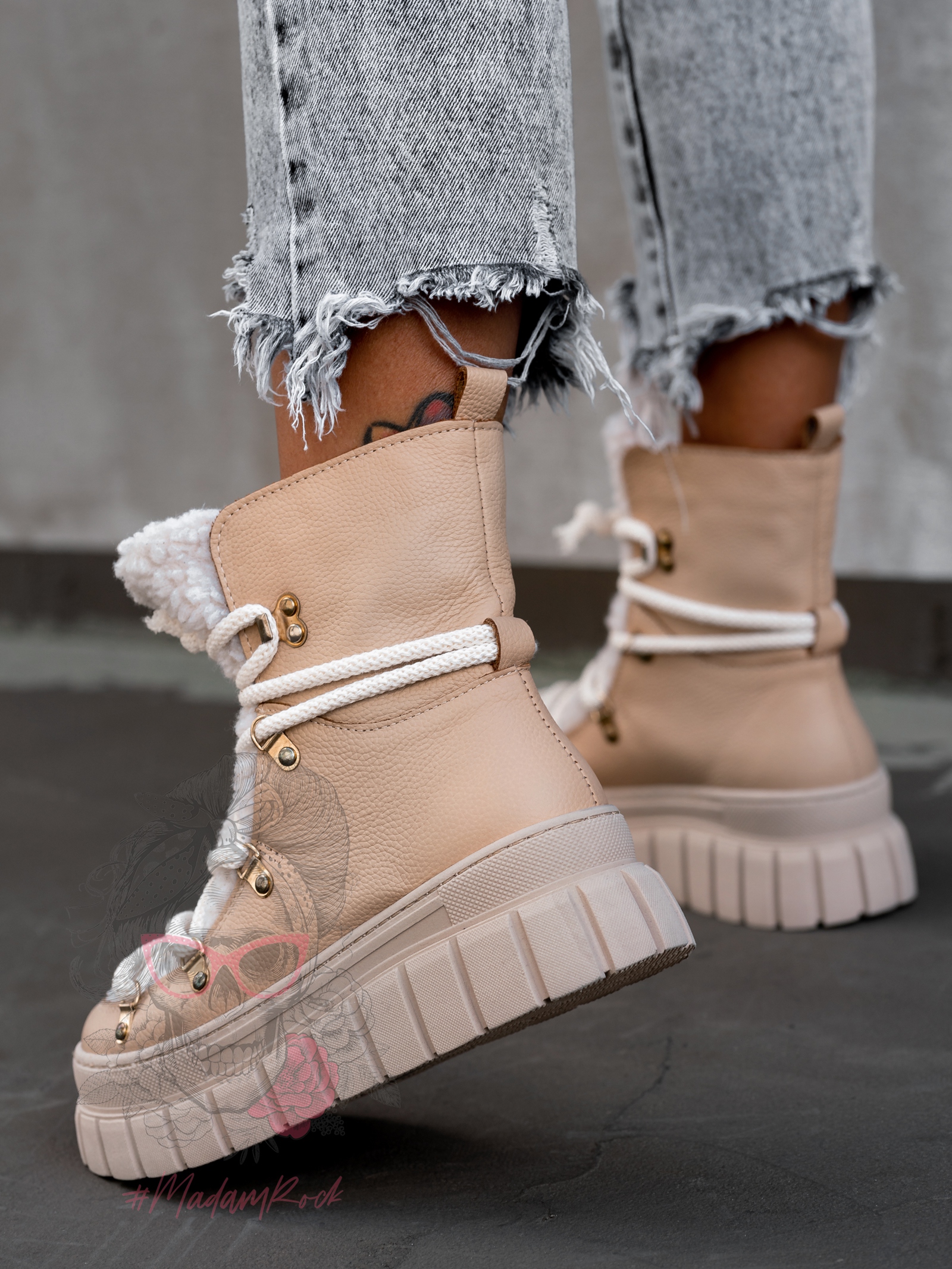 Botki z kożuszkiem Lappi Rock c.beżowe Botki z kożuszkiem Lappi Rock c.beżowe