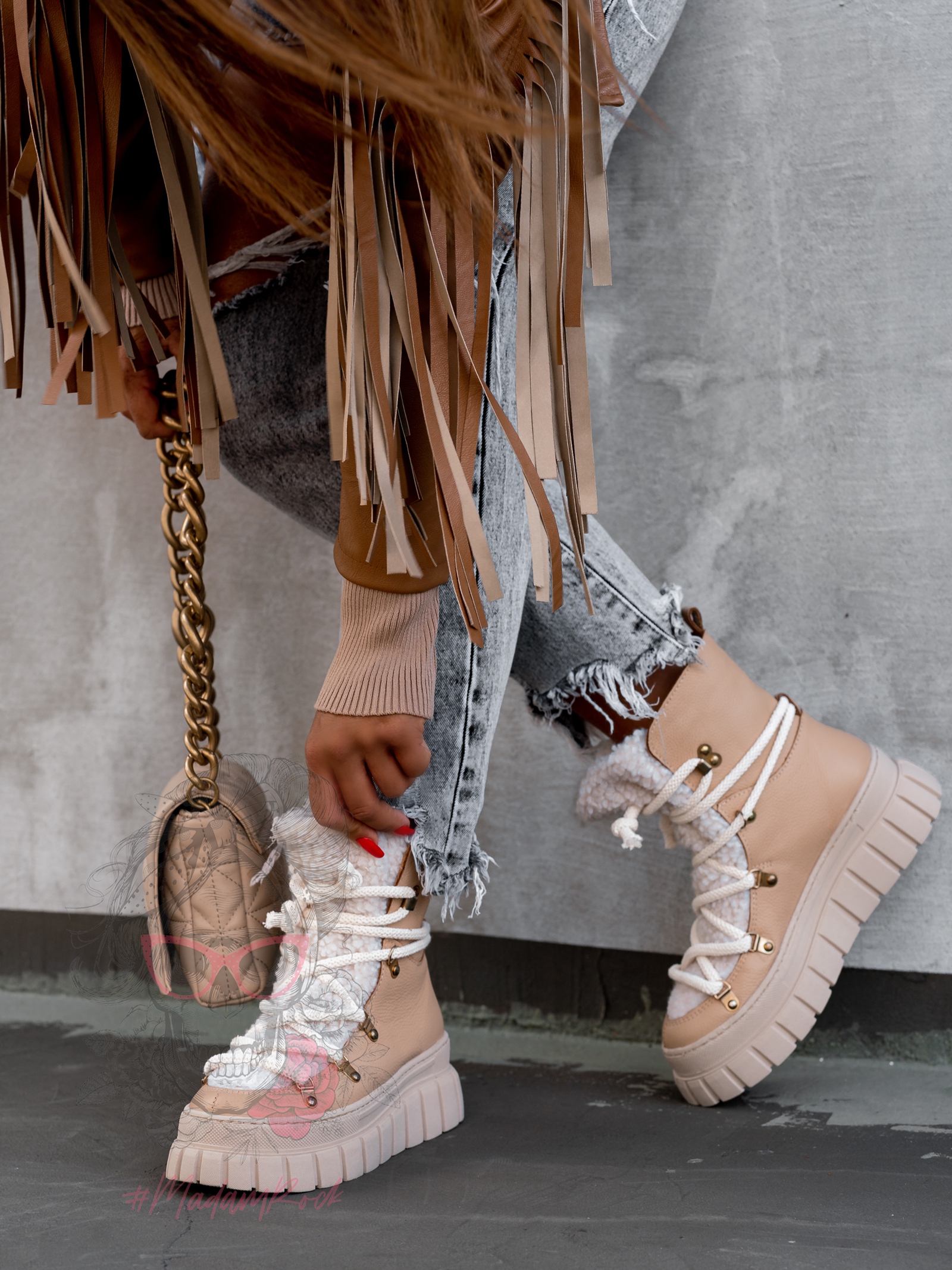 Botki z kożuszkiem Lappi Rock c.beżowe Botki z kożuszkiem Lappi Rock c.beżowe