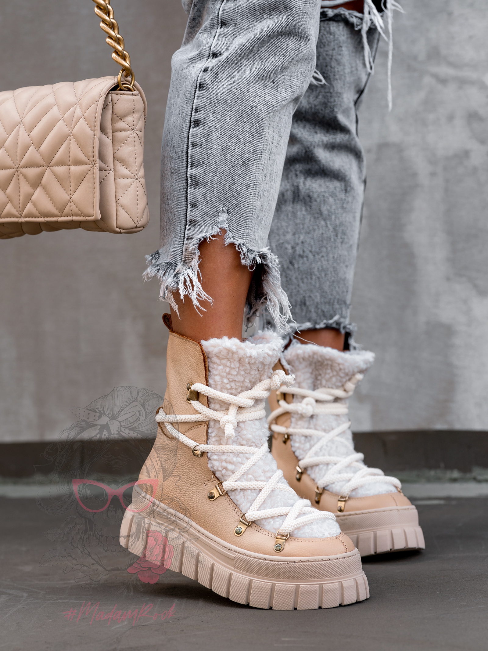 Botki z kożuszkiem Lappi Rock c.beżowe Botki z kożuszkiem Lappi Rock c.beżowe