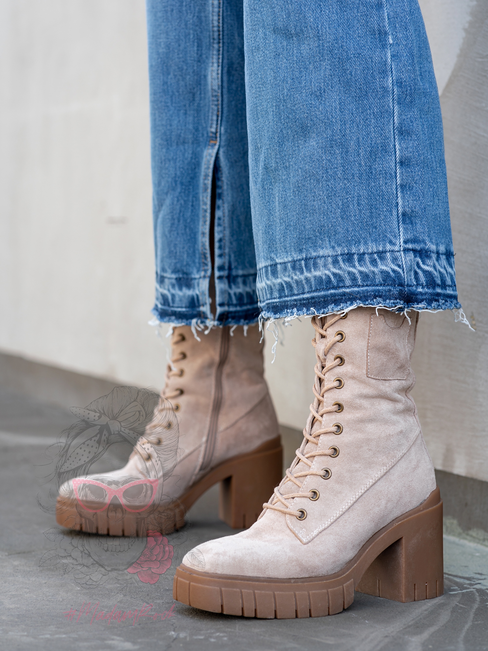 Botki na klocku Rock Geter beżowe Botki na klocku Rock Geter beżowe